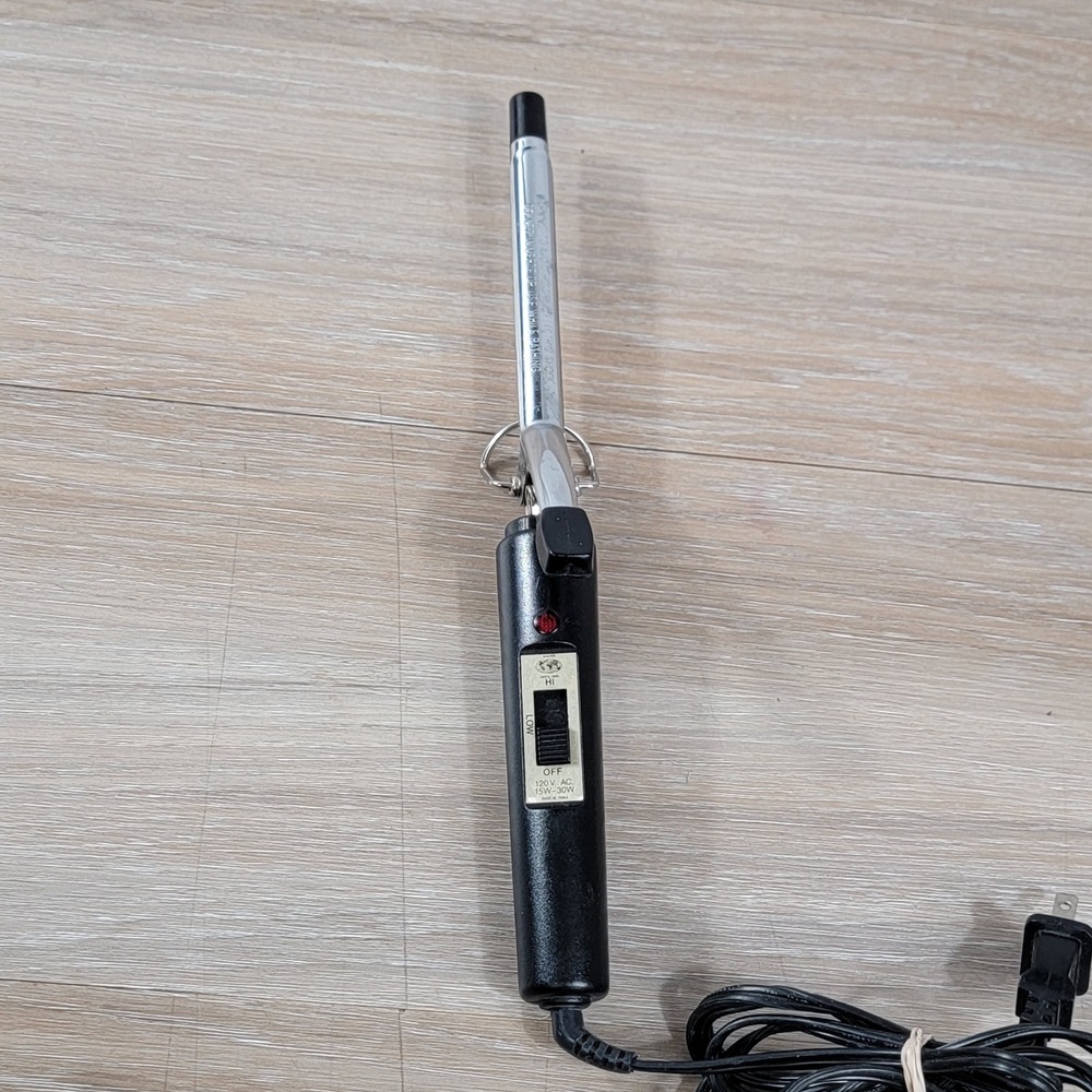 Vintage WPS Inc Small Barrel Curling Iron Black Chrome High Low Heat Settings